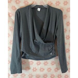 Cali Sport XL Stylish Gray Wrap Long Sleeve Cropped Blouse‎ Chic Everyday Wear